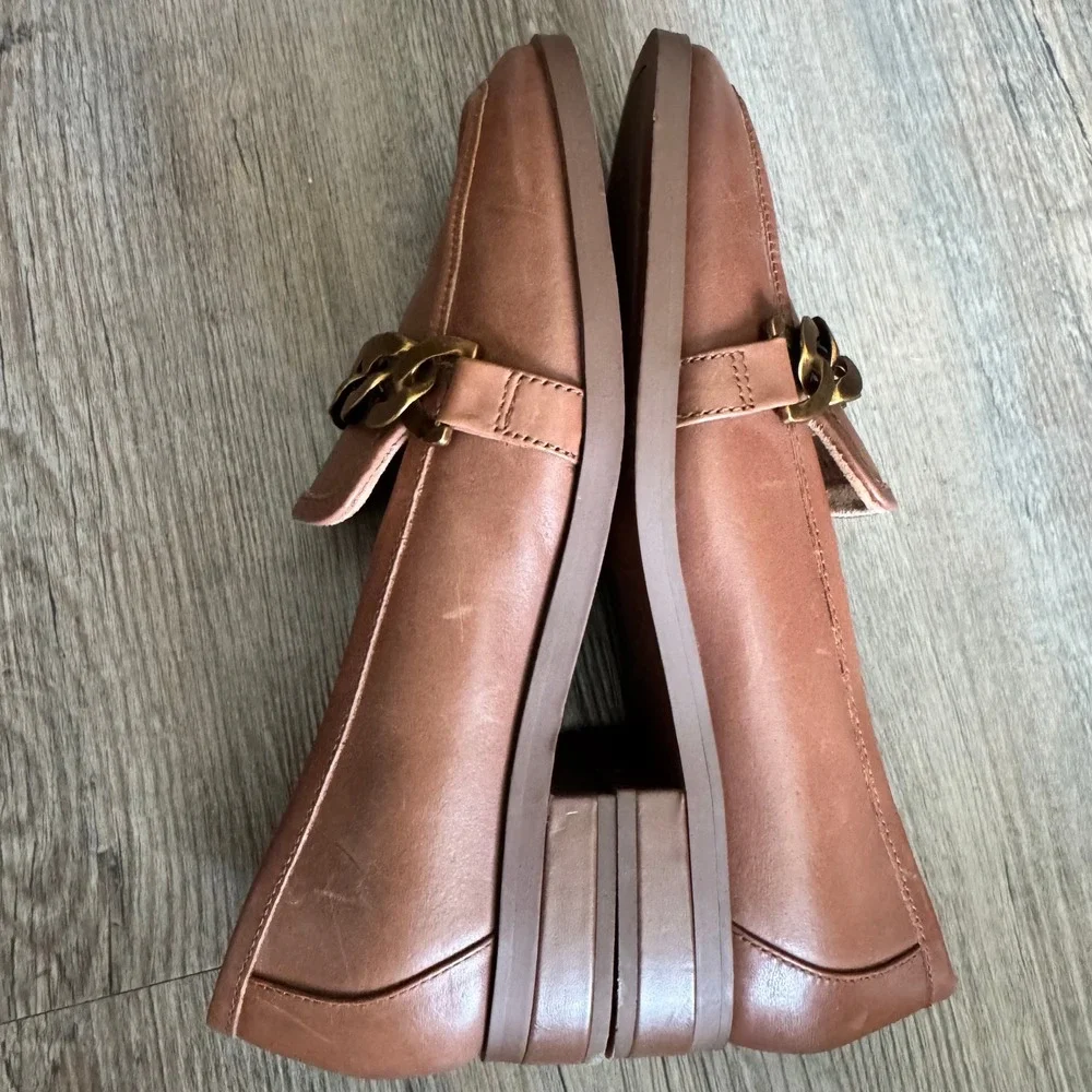 Vionic Mizelle Tan Leather Chain Link Loafers Womens‎ 6.5 Shoes